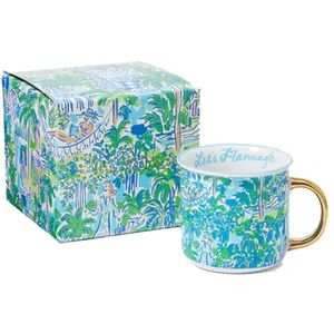 NWT Lilly Pulitzer Printed Mug Sprout Green Lilly On Holiday Let’s Flamingle